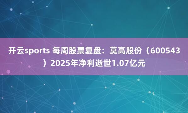 开云sports 每周股票复盘：莫高股份（600543）2025年净利逝世1.07亿元